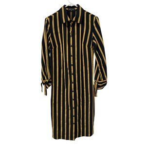 Joeleen Torvick Stripe Button Front Shirt Dress Size Small Tie Cuffs Black Multi